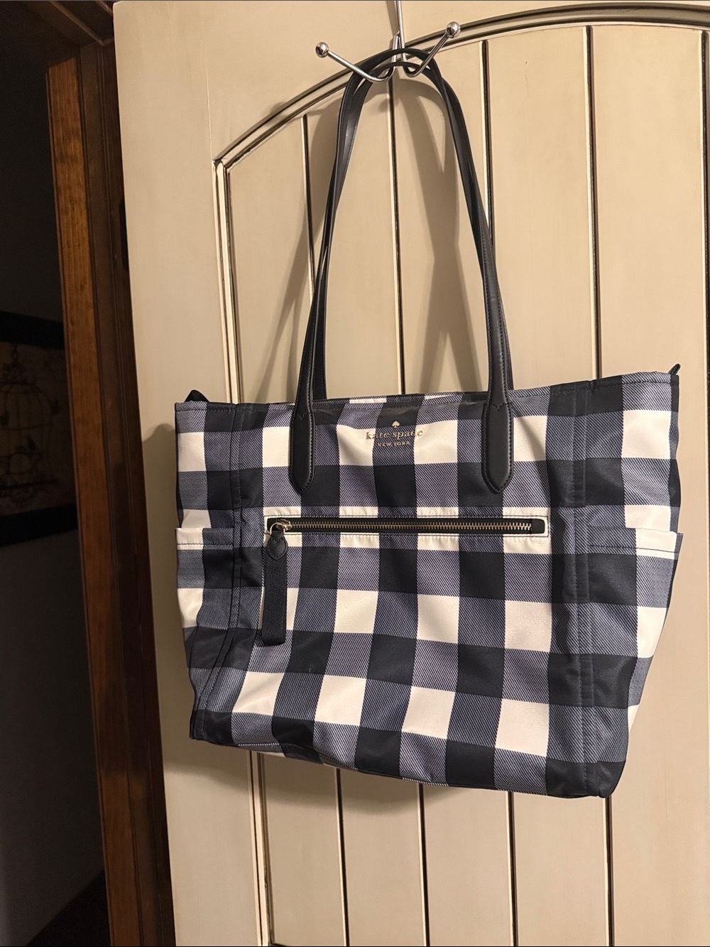 kate spade black and white check gingham tote